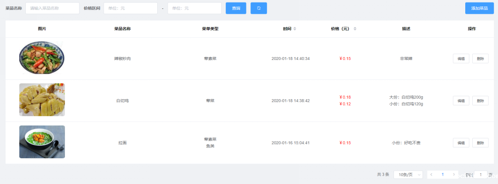 菜品管理、配料管理